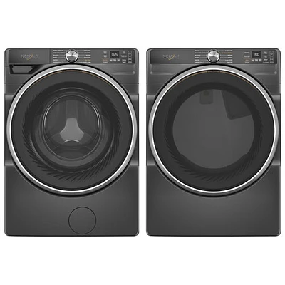 Whirlpool 5.0 Cu. Ft. Front Load Steam Washer & 7.4 Cu. Ft. Electric Steam Dryer- Volcano Black