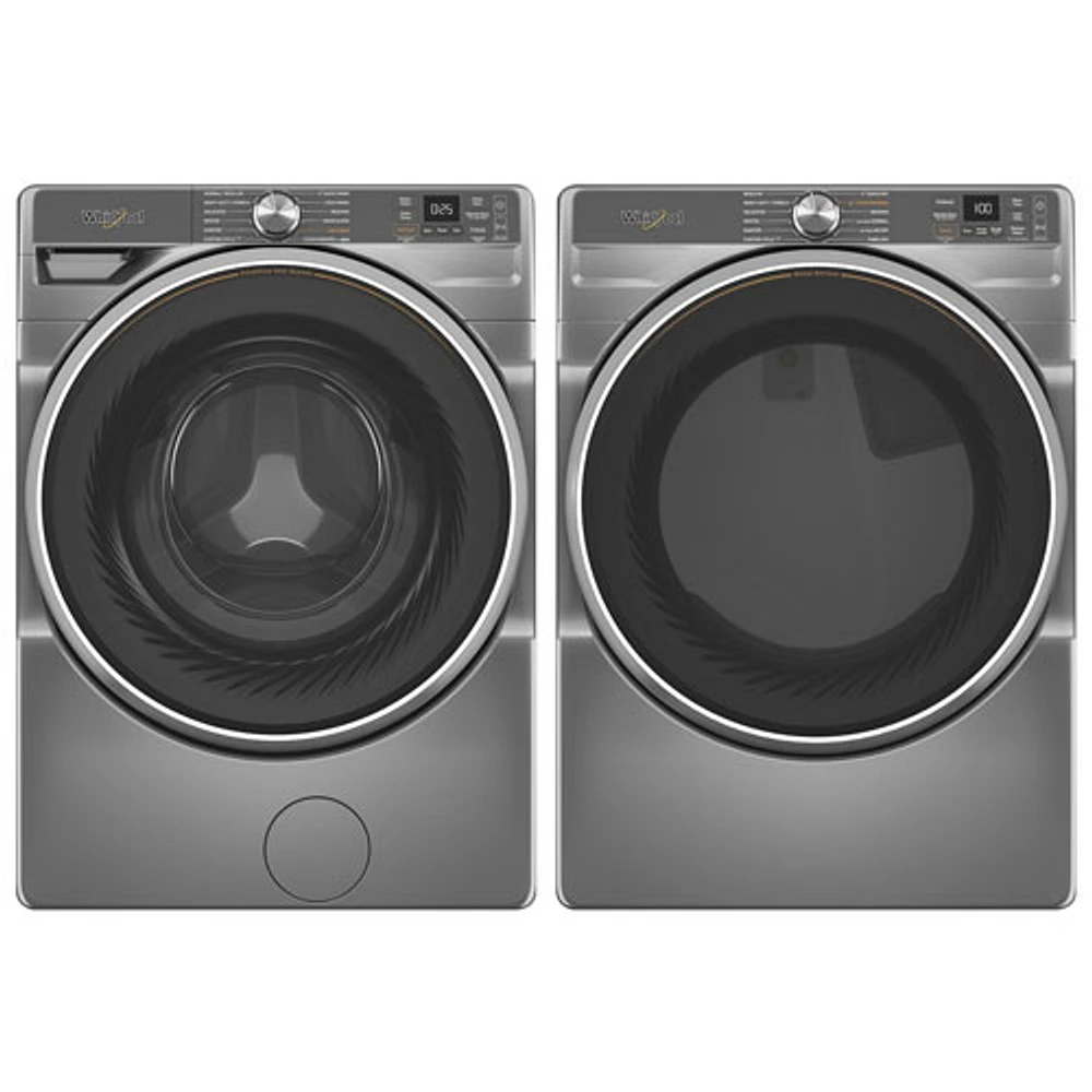 Whirlpool 5.0 Cu. Ft. Front Load Steam Washer & 7.4 Cu.Ft. Electric Steam Dryer- Radiant Silver