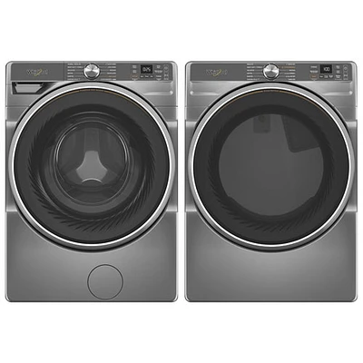 Whirlpool 5.0 Cu. Ft. Front Load Steam Washer & 7.4 Cu.Ft. Electric Steam Dryer- Radiant Silver