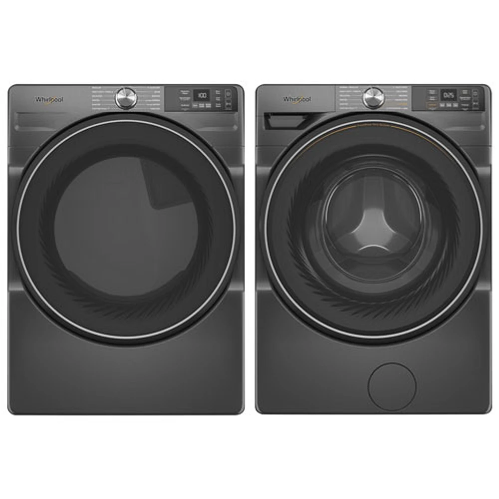 Whirlpool 7.4 Cu. Ft. Electric Steam Dryer & 4.5 Cu. Ft. Front Load Steam Washer- Volcano Black