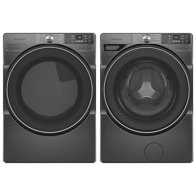 Whirlpool 7.4 Cu. Ft. Gas Steam Dryer & 4.5 Cu. Ft. Front Load Steam Washer- Volcano Black