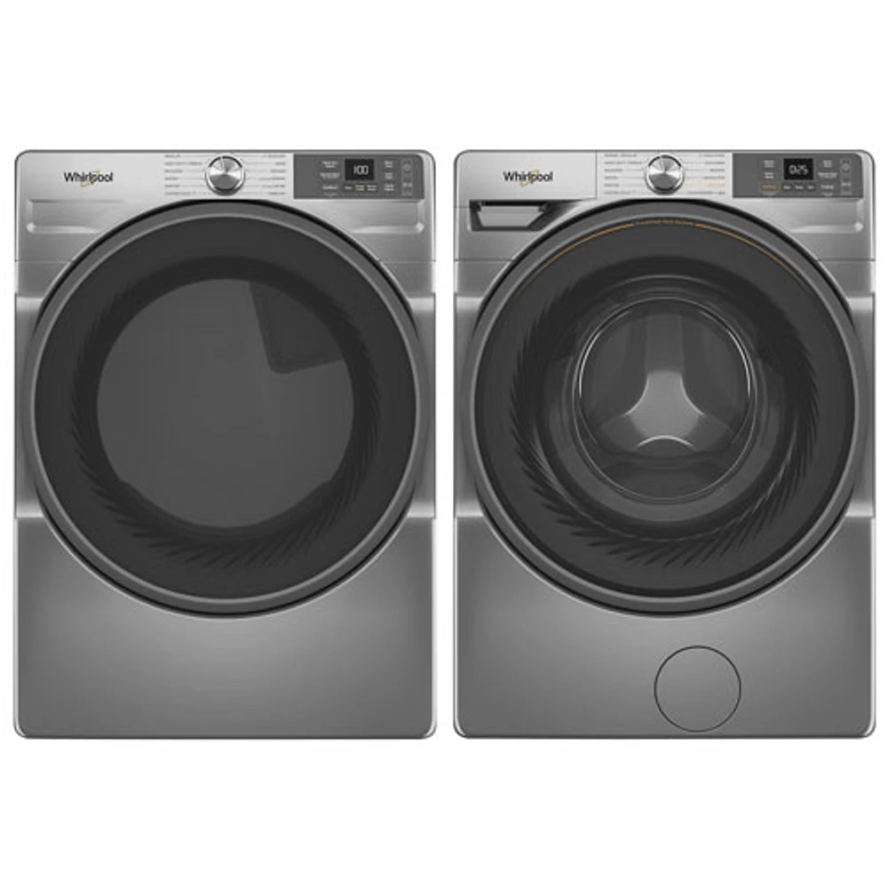 Whirlpool 7.4 Cu. Ft. Gas Steam Dryer & 4.5 Cu. Ft. Front Load Steam Washer- Radiant Silver