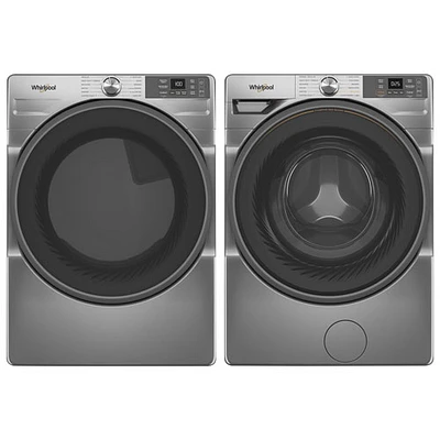 Whirlpool 7.4 Cu. Ft. Gas Steam Dryer & 4.5 Cu. Ft. Front Load Steam Washer- Radiant Silver