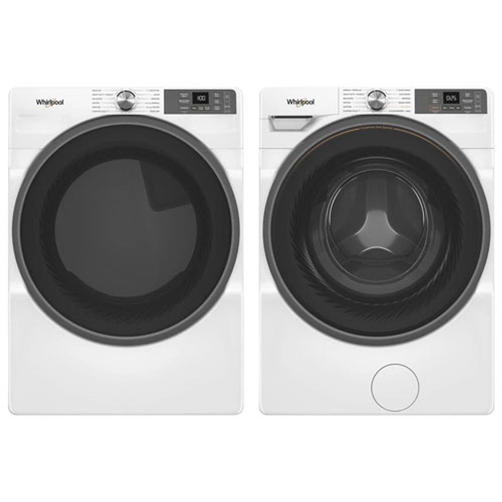 Whirlpool 7.4 Cu. Ft. Gas Steam Dryer & 4.5 Cu. Ft. Front Load Steam Washer - White