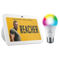 Amazon Echo Show 8 (3rd Gen) Smart Display w/Spatial Audio & Alexa & GE Cync A19 Smart LED Light Bulb- Glacier