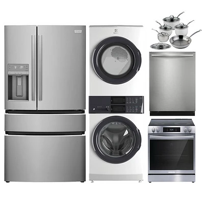 Frigidaire Gallery 36" 21.5 Cu. Ft. French Door Refrigerator; Washer & Dryer; Range; Dishwasher; Cookware Set