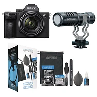 Sony Alpha a7 III Full-Frame Mirrorless Vlogger Camera w/28-70mm OSS Lens Kit; Condenser Microphone w/Cleaning Kit