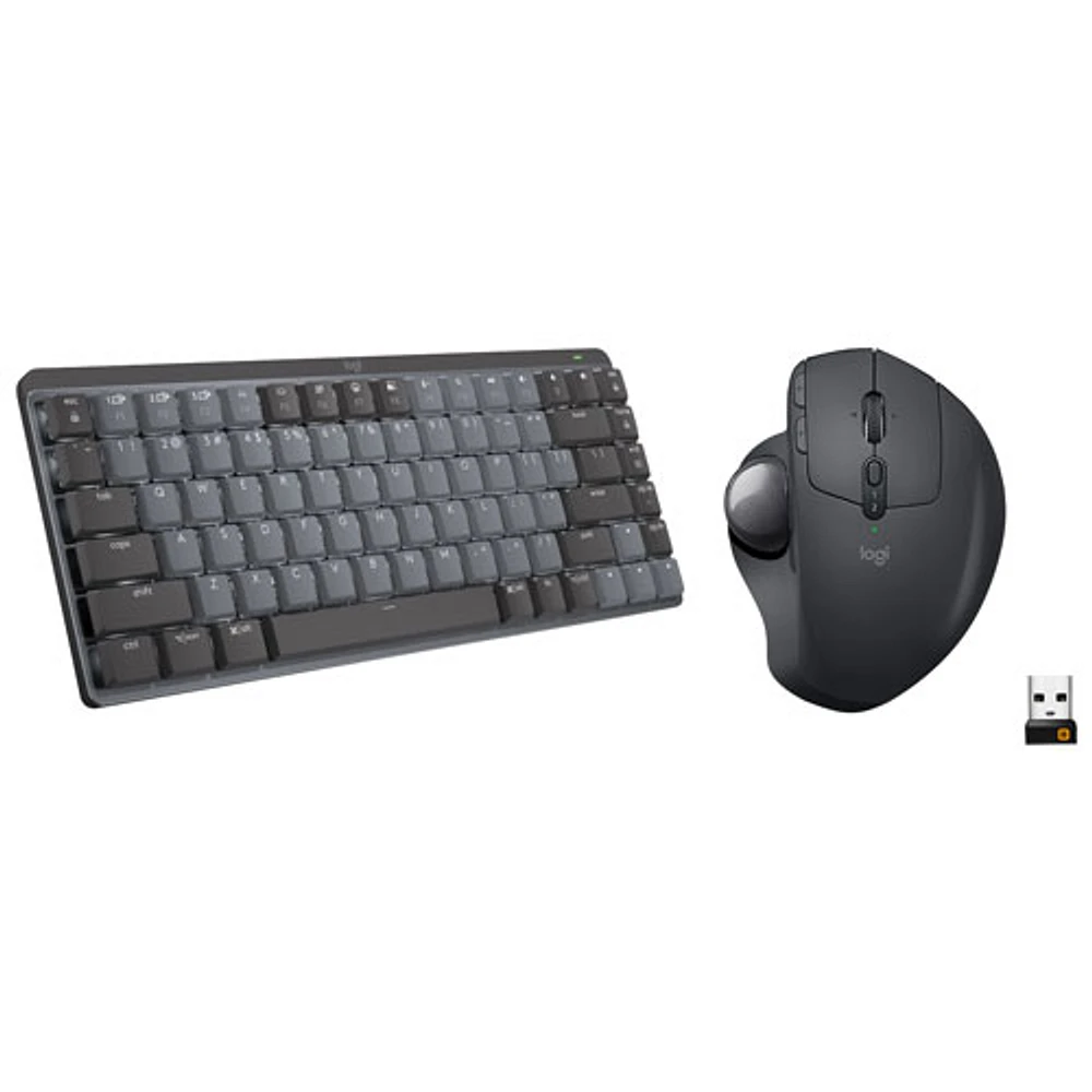 Mini clavier mécanique rétroéclairé compact sans fil tactile MX de Logitech avec souris à boule de commande - Graphite/Noir