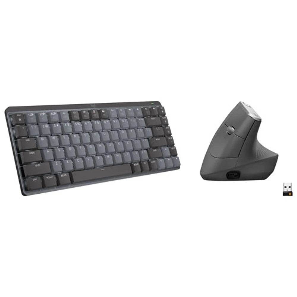 Mini clavier mécanique rétroéclairé compact sans fil tactile MX de Logitech avec souris optique sans fil - Graphite/Noir