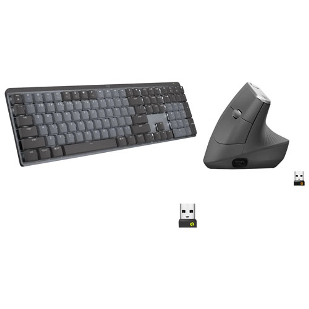 Clavier tactile mécanique rétroéclairé pleine grandeur sans fil MX de Logitech avec souris optique sans fil - Graphite/Noir