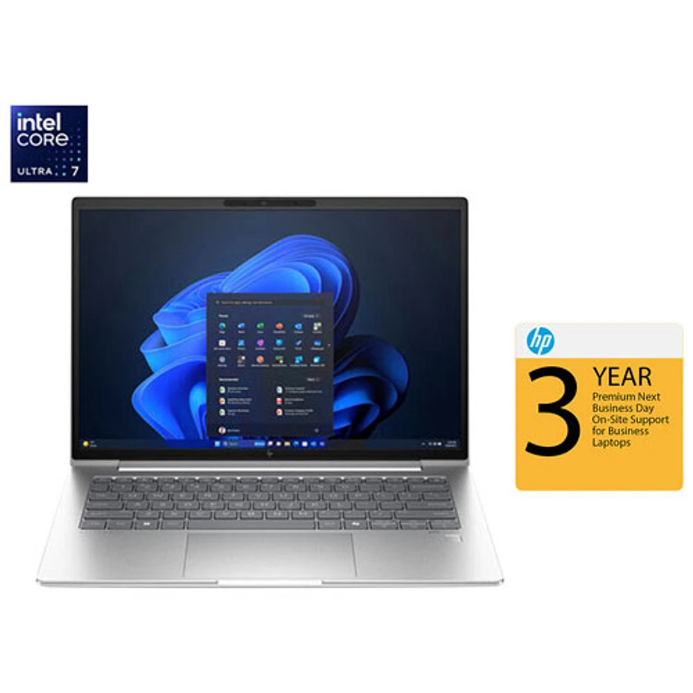 Portable professionnel EliteBook 640 14 po de HP (Core Ultra 7-165U d'Intel/RAM 16 Go/SSD 512 Go/Win 11 Professionnel) et extension de garantie Care Pack - Anglais