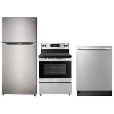 Insignia 30" 18 Cu. Ft. Top Freezer Refrigerator; Electric Range; Dishwasher - Stainless Steel