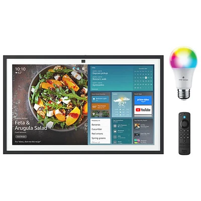 Écran intelligent Echo Show 21 d'Amazon et ampoule DEL intelligente Cync A19 de GE - Multicolore