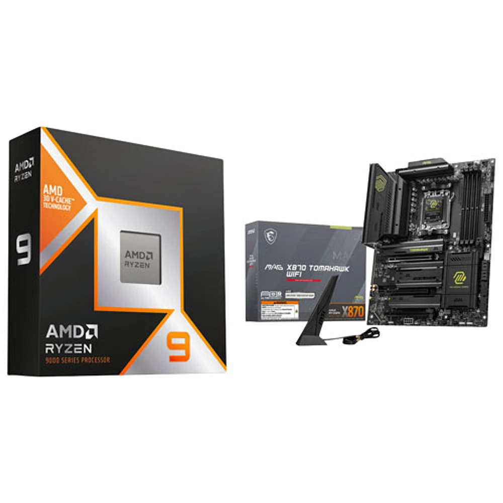 Processeur à 12 coeurs AM5 Ryzen 9 9900X3D d'AMD avec carte mère AM5 DDR5 Wi-Fi 7 X870 ATX de MSI