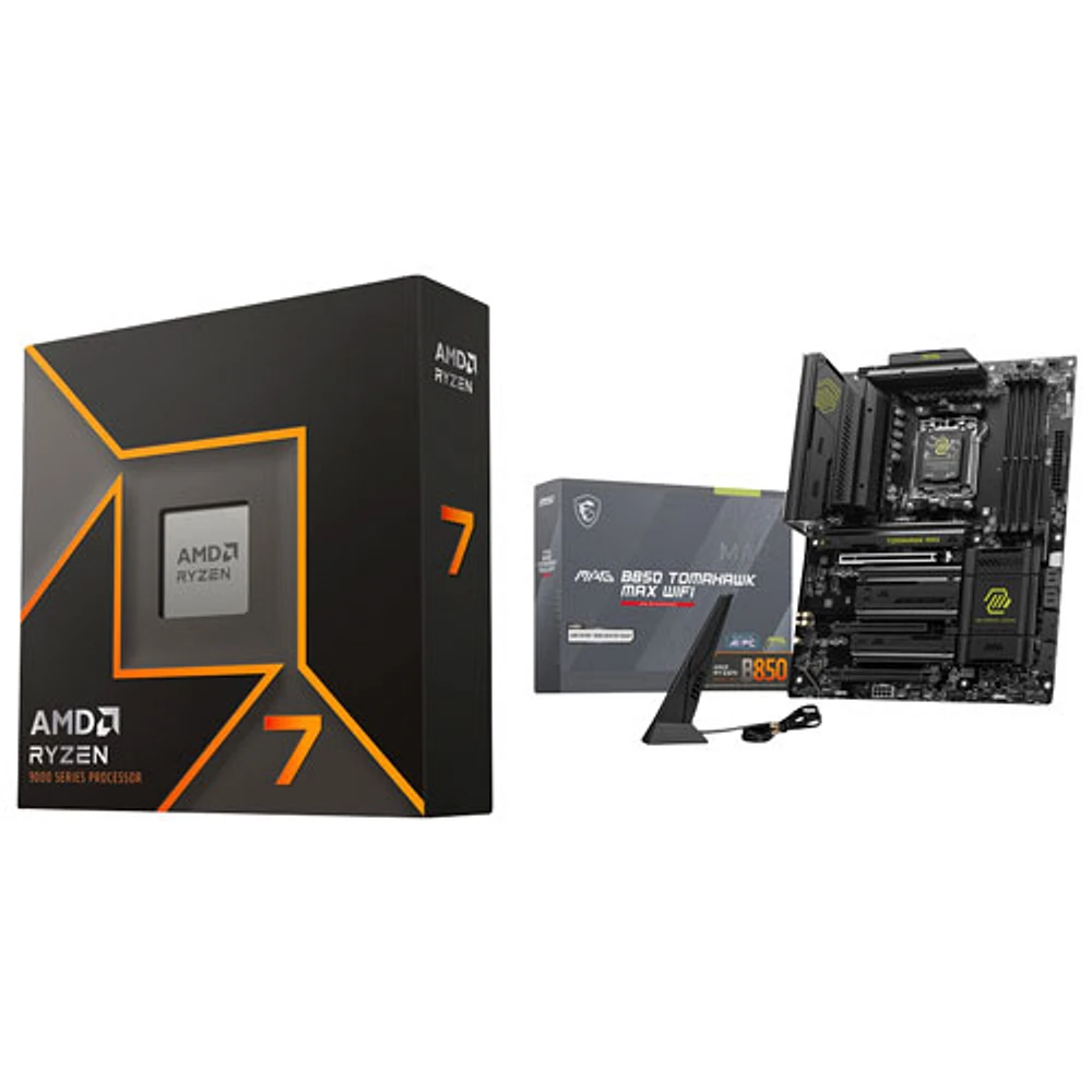 Processeur à 8 coeurs Ryzen 7 9700X 5,5 GHz AM5 d'AMD avec carte mère MAG B850 Tomahawk Max Wi-Fi 7 ATX AM5 de MSI