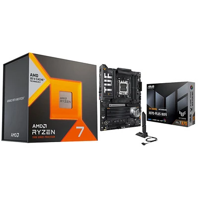 Processeur 8 coeurs Ryzen 7 7800X3D de 4,2 GHz d'AMD et carte mère TUF GAMING X870-PLUS Wi-Fi 7 DDR5 d'ASUS