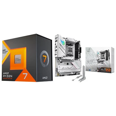 Processeur 8 coeurs Ryzen 7 7800X3D 4,2 GHz AM5 d'AMD et carte mère de jeu ROG Strix B850A Wi-Fi 7 ATX AM5 DDR5 d'ASUS