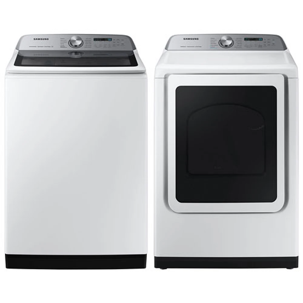 Samsung 6.0 Cu. Ft. High Efficiency Top Load Washer & 7.4 Cu. Ft. Electric Steam Dryer - White