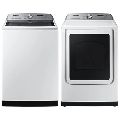 Samsung 6.0 Cu. Ft. High Efficiency Top Load Washer & 7.4 Cu. Ft. Electric Steam Dryer - White