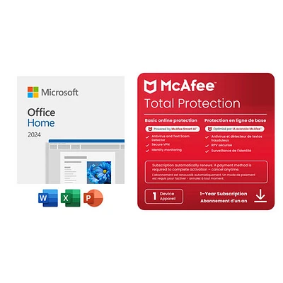 Microsoft Office Home 2024 (PC/Mac) & McAfee Total Protection (Win/Mac/Android/iOS) -1 User -1 Yr -Digital Download