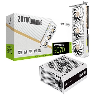 ZOTAC Gaming GeForce RTX 5070 AMP White Edition 12GB GDDR7 Video Card & Corsair RM 850-Watt ATX Power Supply