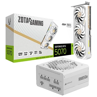 ZOTAC Gaming GeForce RTX 5070 AMP White Ed. 12GB GDDR7 Video Card & Corsair RM850e 850-Watt ATX 3.1 Power Supply