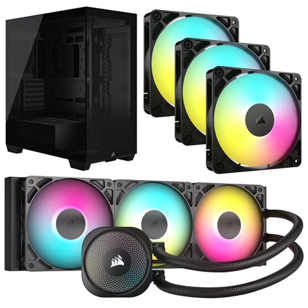 Corsair Nautilus 360 RS ARGB Liquid CPU Cooling System w/ ATX Computer Case & Triple Case Fan Kit - Black