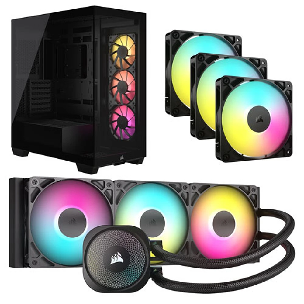 Corsair Nautilus 360 RS ARGB Liquid CPU Cooling System w/ Mid-Tower ATX Computer Case & Triple Case Fan Kit - Black