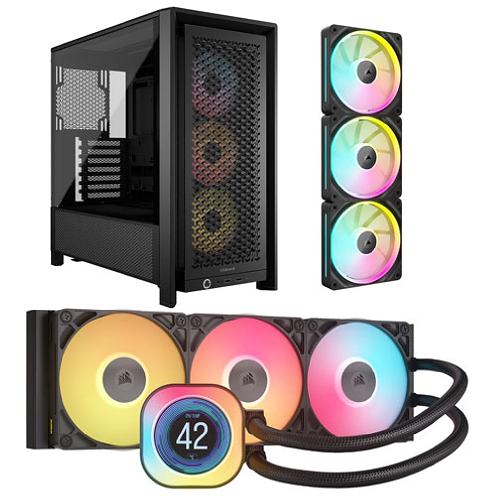 Corsair iCUE Link Titan RX LCD 360mm Liquid CPU Cooler w/ Triple Fans Starter Kit & ATX Computer Case - Black