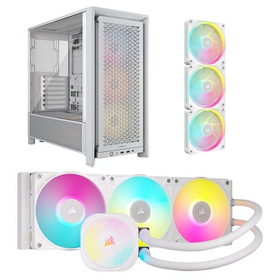 Corsair iCUE LINK Titan RX RGB 360mm Liquid CPU Cooling System w/ Triple Fans Starter Kit & ATX Computer Case - White