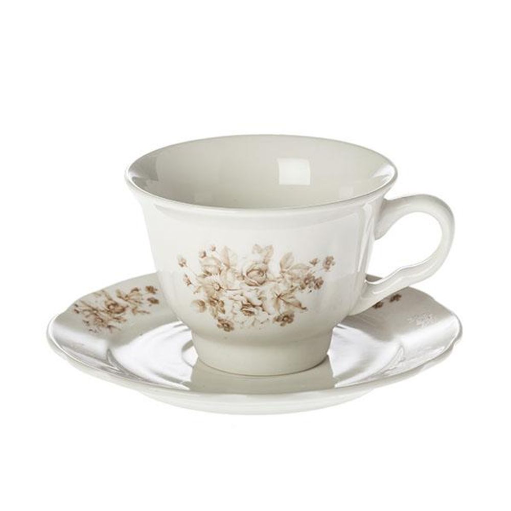 Taza con plato floral porcelana