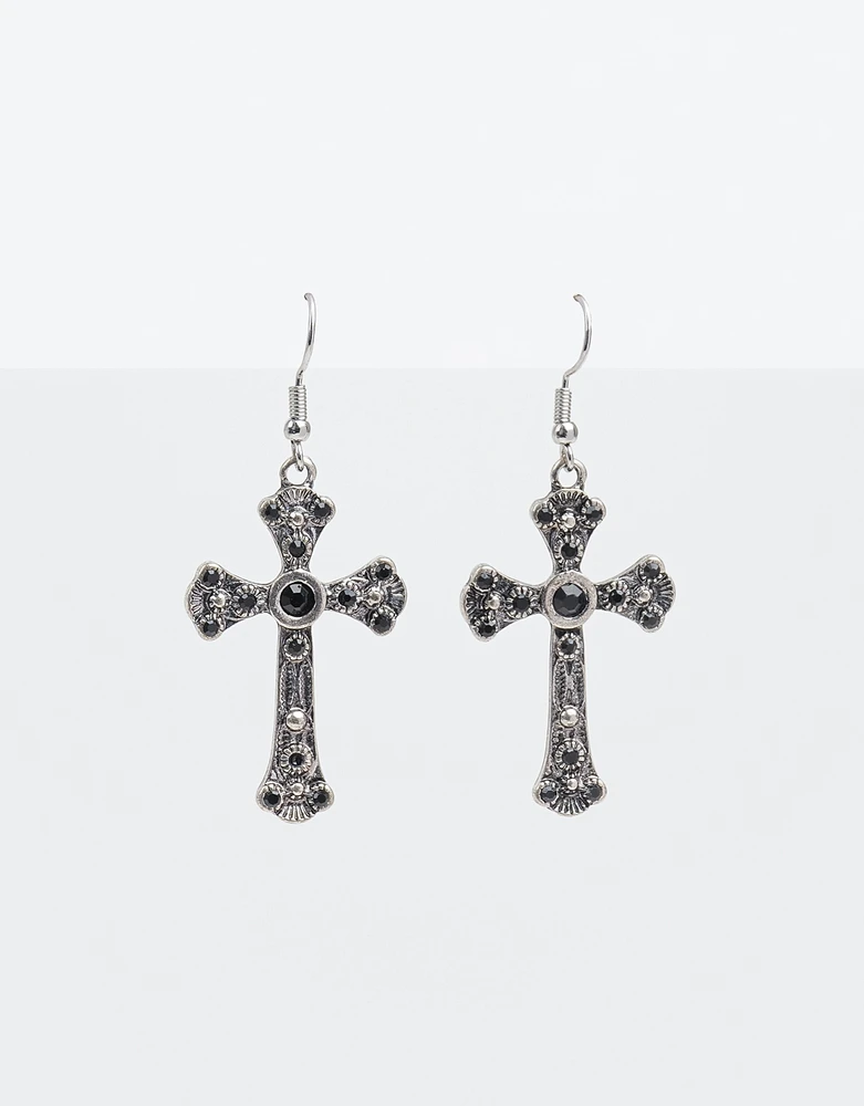 Aretes colgantes cortos con cruz