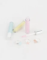 Set de 3 mini brillos labiales infantiles under the sea con anillitos ajustables