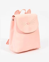 Mochila de cuero sintético de solapa con cara de gatito y orejas