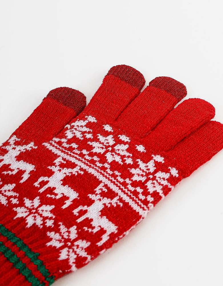 Guantes tejidos navideños