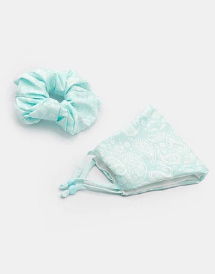 Set de cubre boca y dona grande con estampa paisley pastel - aqua