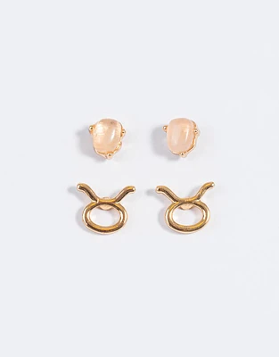 Set de aretes - tauro con piedra cuarzo rosa