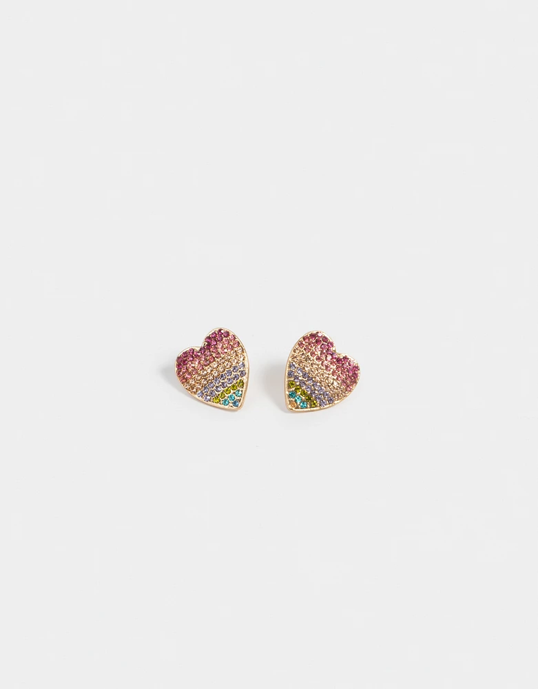 Aretes pasantes corazón multicolor