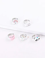 Set de 5 anillos infantiles con formas en cajita