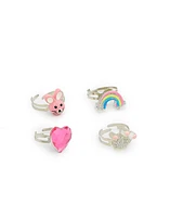 Set de 4 anillos con dijes y glitter