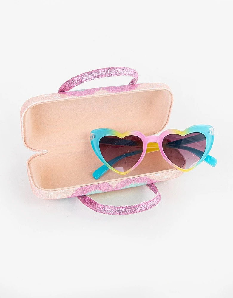 Lentes de corazón con estuche de glitter