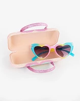 Lentes de corazón con estuche de glitter