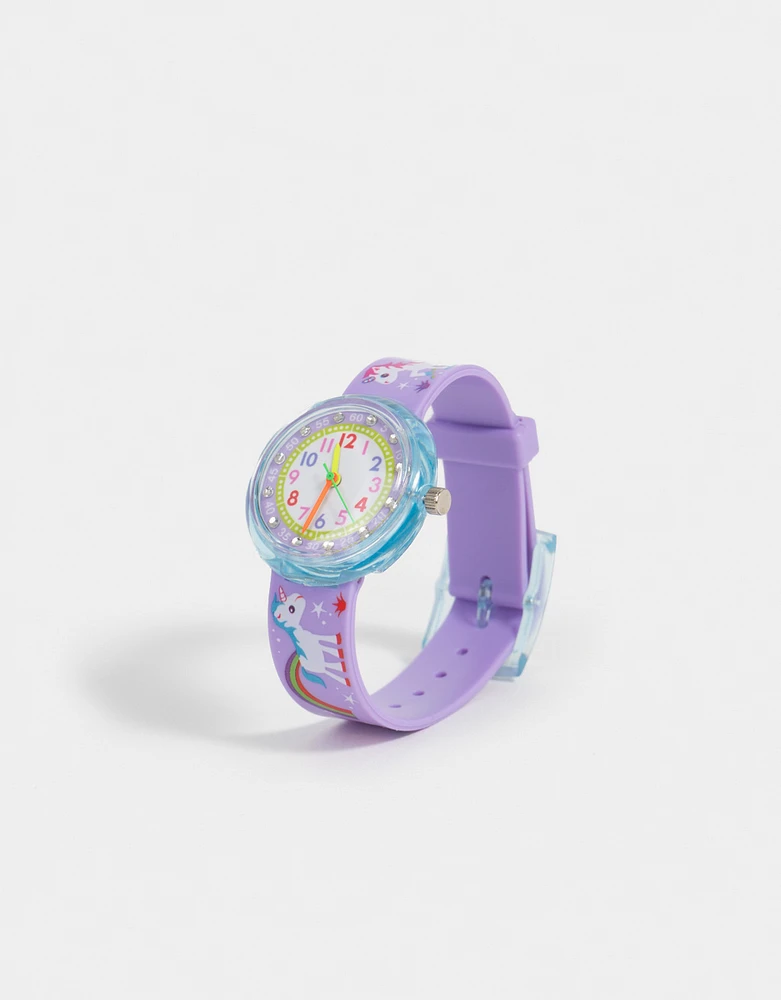 Reloj infantil analógico de unicornio