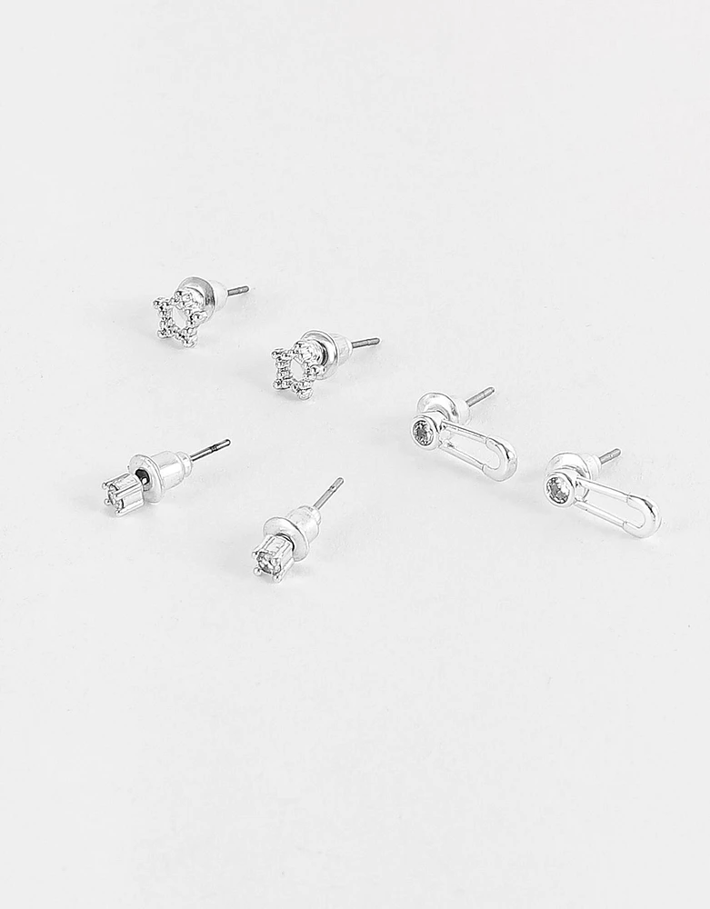 Set de aretes bañados en plata con cubic zirconia