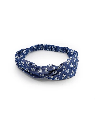 Diadema textil tipo turbante de denim estampado