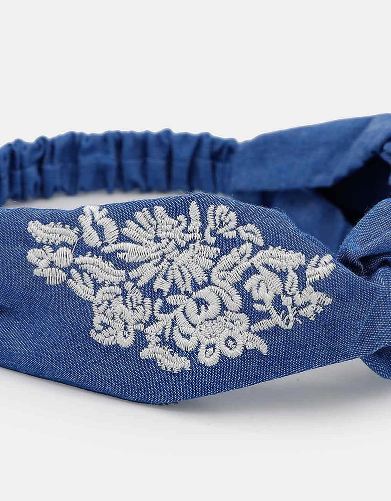 Diadema textil denim con bordado