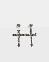 Aretes colgantes largos con cruz