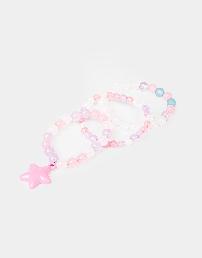 Set de 3 pulseras infantiles caracol y estrella de mar