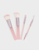 Set de 4 brochas para maquillaje para rubor, contorno, delineado, y cejas