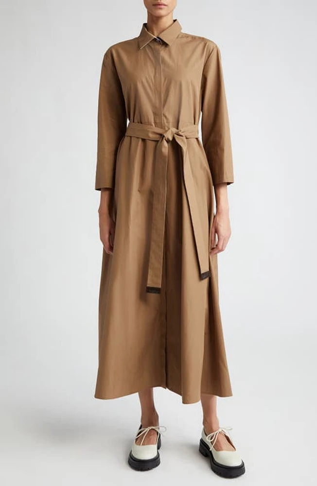 Max Mara Olimpia Cotton Poplin Belted Shirtdress Caramel at Nordstrom,